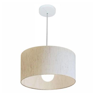 Lustre Pendente Cilíndrico Free Lux Para Mesa De Jantar, Sala, Quarto, Churrasqueira E Balcão. Linho Bege Tam: 40x21cm