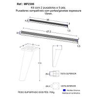 Kit 2 Puxadores Com 5 Pés Palito Retrô Para Balcão Cozinha 105cm Veneza Multimóveis Mp2306 Branco Branco - 3