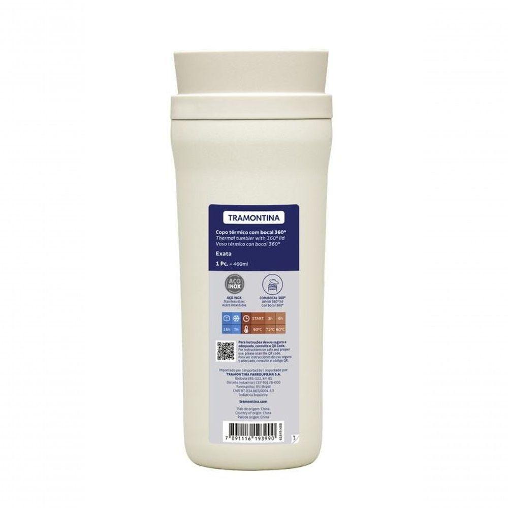 Copo Térmico Tramontina Aço Inox 460ml Bege Com Bocal 360° - 4