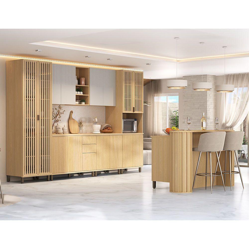 Cozinha Completa 100% Mdf 8 Peças Aura Luciane Móveis Carvalho/carvalho/cinza Cristal - 1