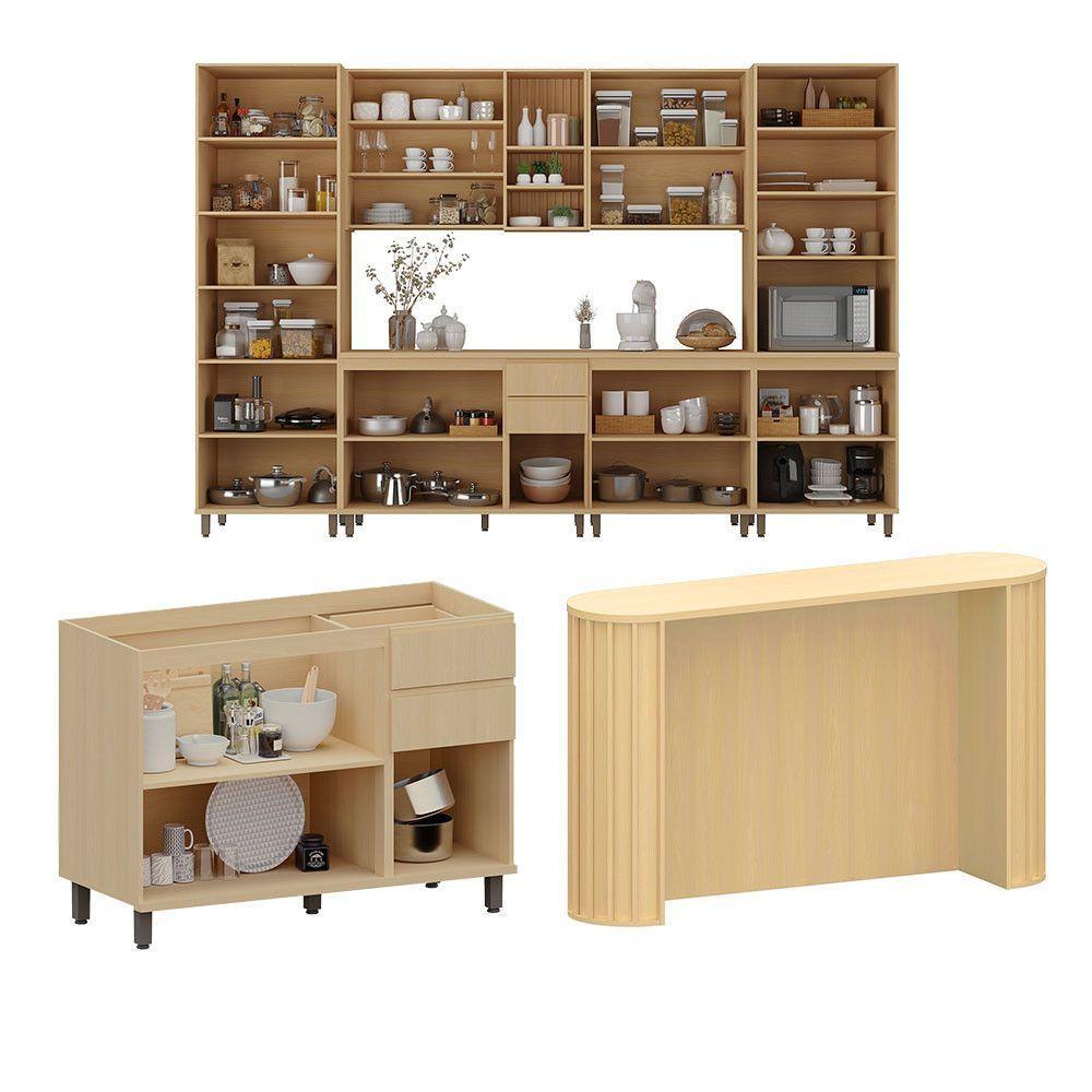 Cozinha Completa 100% Mdf 8 Peças Aura Luciane Móveis Carvalho/carvalho/cinza Cristal - 3