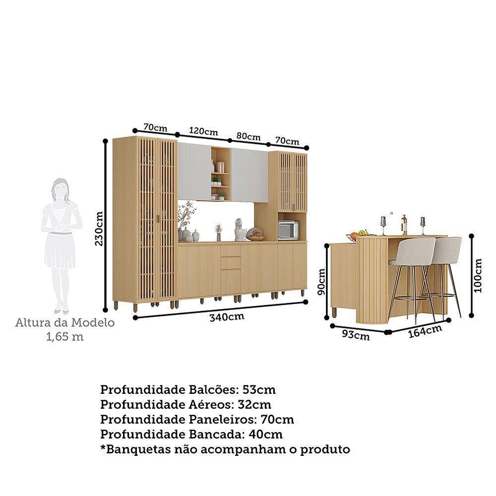 Cozinha Completa 100% Mdf 8 Peças Aura Luciane Móveis Carvalho/carvalho/cinza Cristal - 4