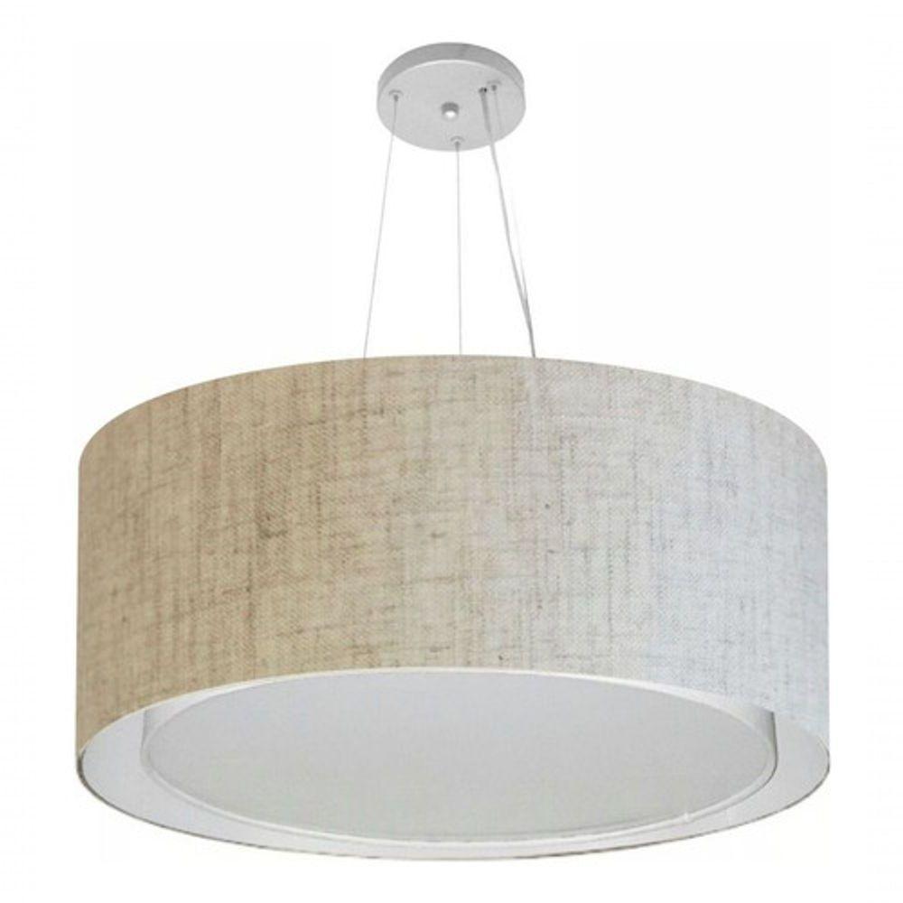 Lustre Pendente Cilíndrico Duplo Vivare Md-4303 Cúpula Em Tecido 70x30cm - Bivolt Rustico-bege 127/220v - 3
