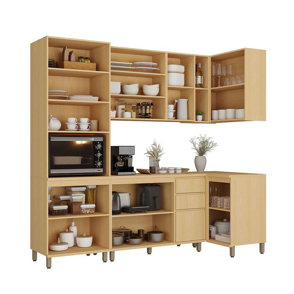 Cozinha Compacta 100% Mdf 5 Pçs Aura Luciane Móveis Carvalho Uv/cinza Cristal Pet - 3