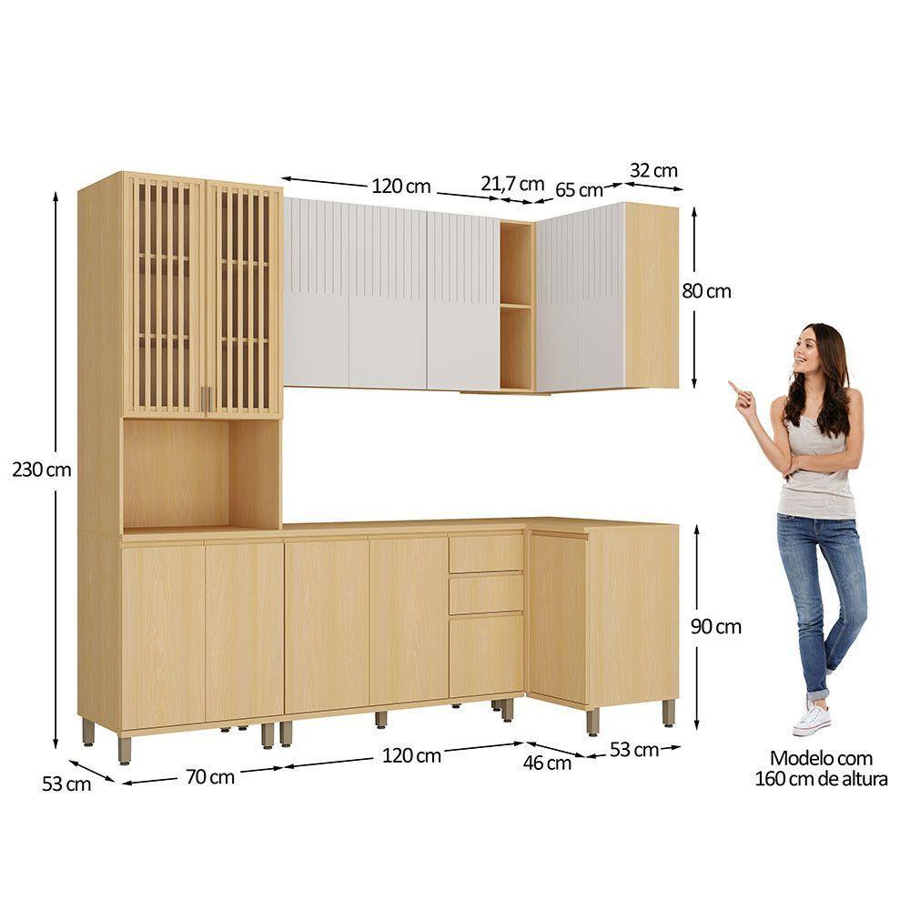 Cozinha Compacta 100% Mdf 5 Pçs Aura Luciane Móveis Carvalho Uv/cinza Cristal Pet - 4