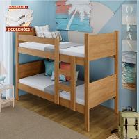 Beliche 100% Mdf Fortaleza - Duas Camas Solteiro Compacta E Moderna Amêndoa Com 2 Colchões - 1