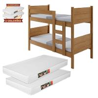 Beliche 100% Mdf Fortaleza - Duas Camas Solteiro Compacta E Moderna Amêndoa Com 2 Colchões - 2