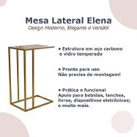 Mesa De Apoio Industrial Elena Industrial Dourado Com Tampo De Vidro - 3