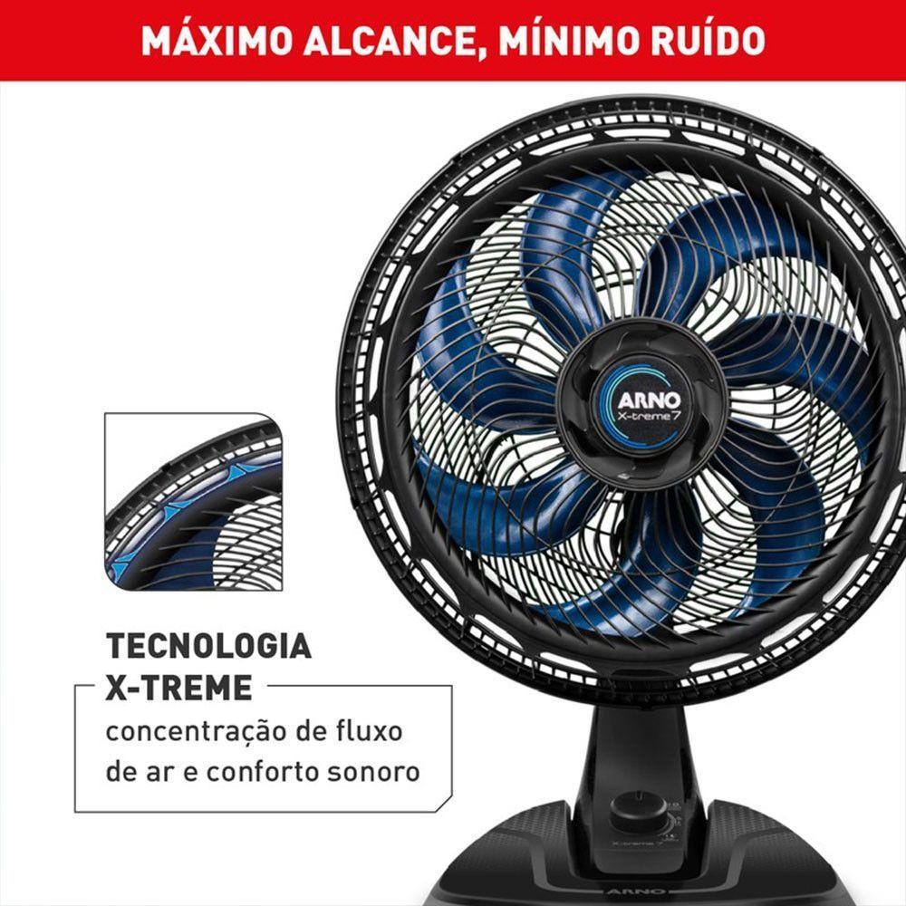 Ventilador De Mesa Arno X-Treme 7 40Cm 7 Pás 150W VE70 Preto Com Azul 220v - 2