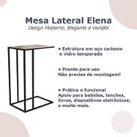 Mesa Lateral Elena Industrial Preto Com Tampo De Vidro - 3