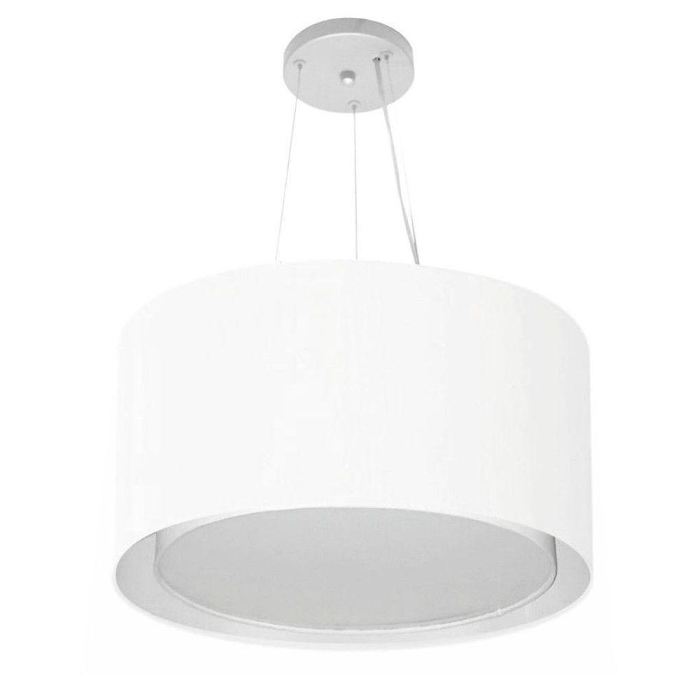 Lustre Pendente Cilíndrico Duplo Md-4299 Cúpula Em Tecido 45x30cm Branco - Bivolt - 1
