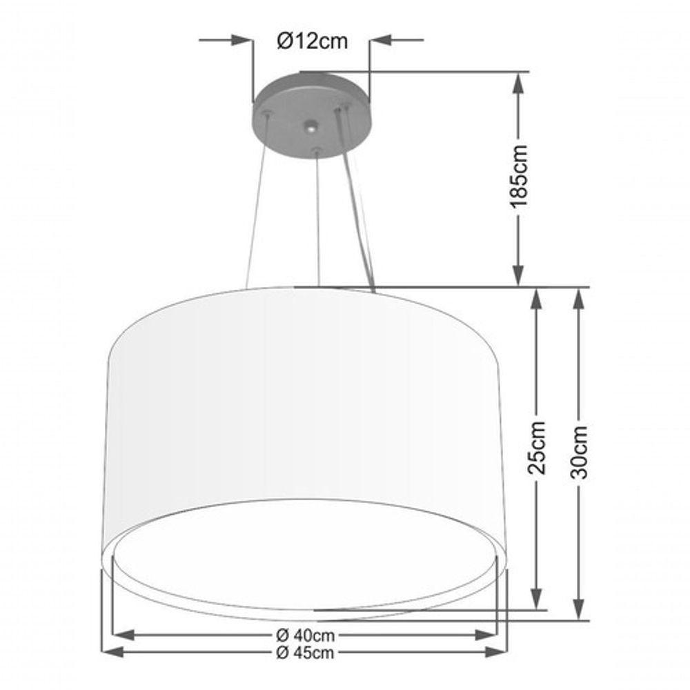 Lustre Pendente Cilíndrico Duplo Md-4299 Cúpula Em Tecido 45x30cm Branco - Bivolt - 4