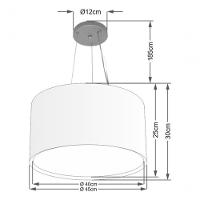 Lustre Pendente Cilíndrico Duplo Md-4299 Cúpula Em Tecido 45x30cm Branco - Bivolt - 4