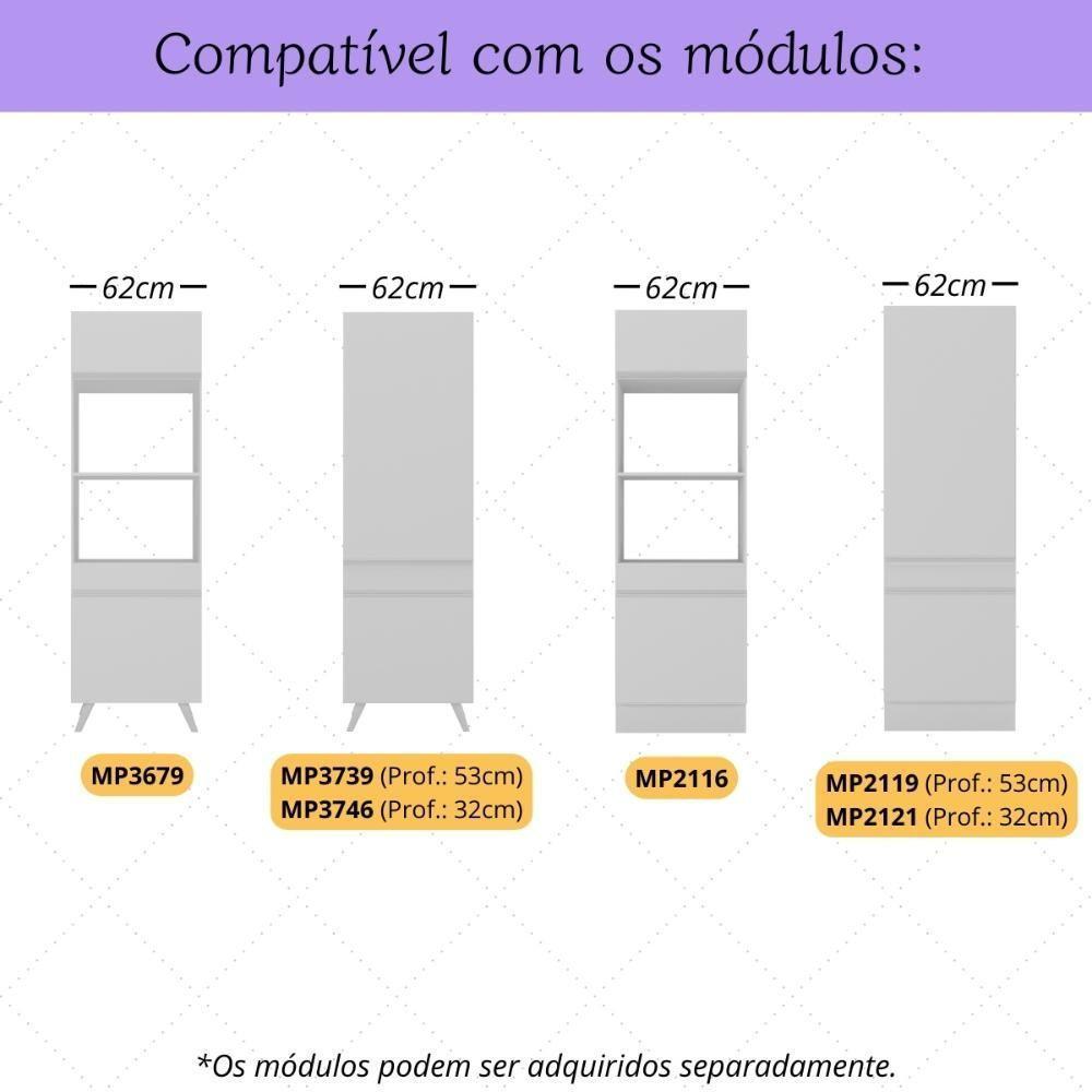 Kit 2 Puxadores Com 4 Pés Palito Retrô Para Paneleiro 62cm Veneza Multimóveis Mp2310 Branco Branco - 2