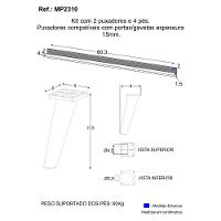 Kit 2 Puxadores Com 4 Pés Palito Retrô Para Paneleiro 62cm Veneza Multimóveis Mp2310 Branco Branco - 3