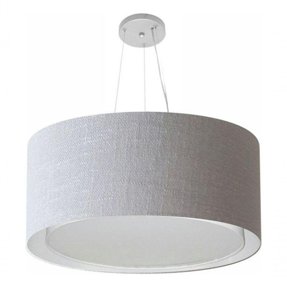Lustre Pendente Cilíndrico Duplo Md-4303 Cúpula Em Tecido 70x30cm Rustico Cinza - Bivolt - 3