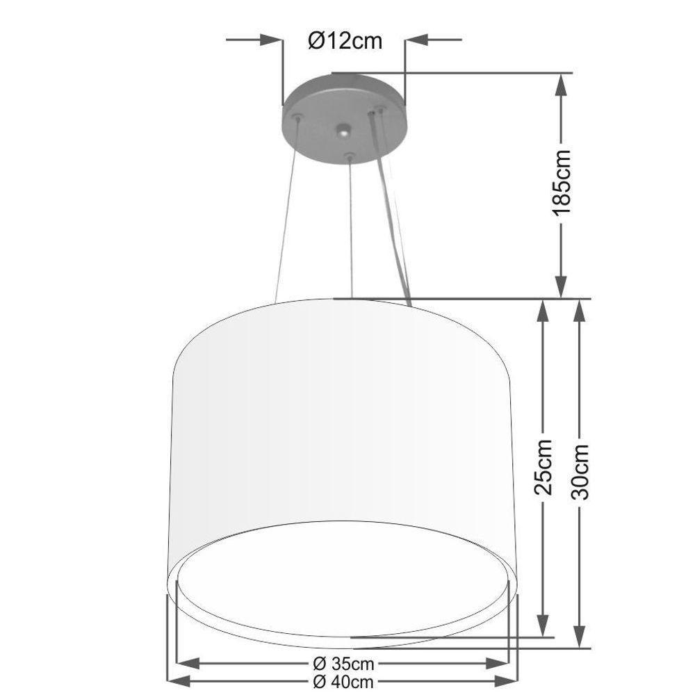 Lustre Pendente Cilíndrico Duplo Vivare Md-4304 Cúpula Em Tecido 40x30cm - Bivolt Branco 127/220v - 2