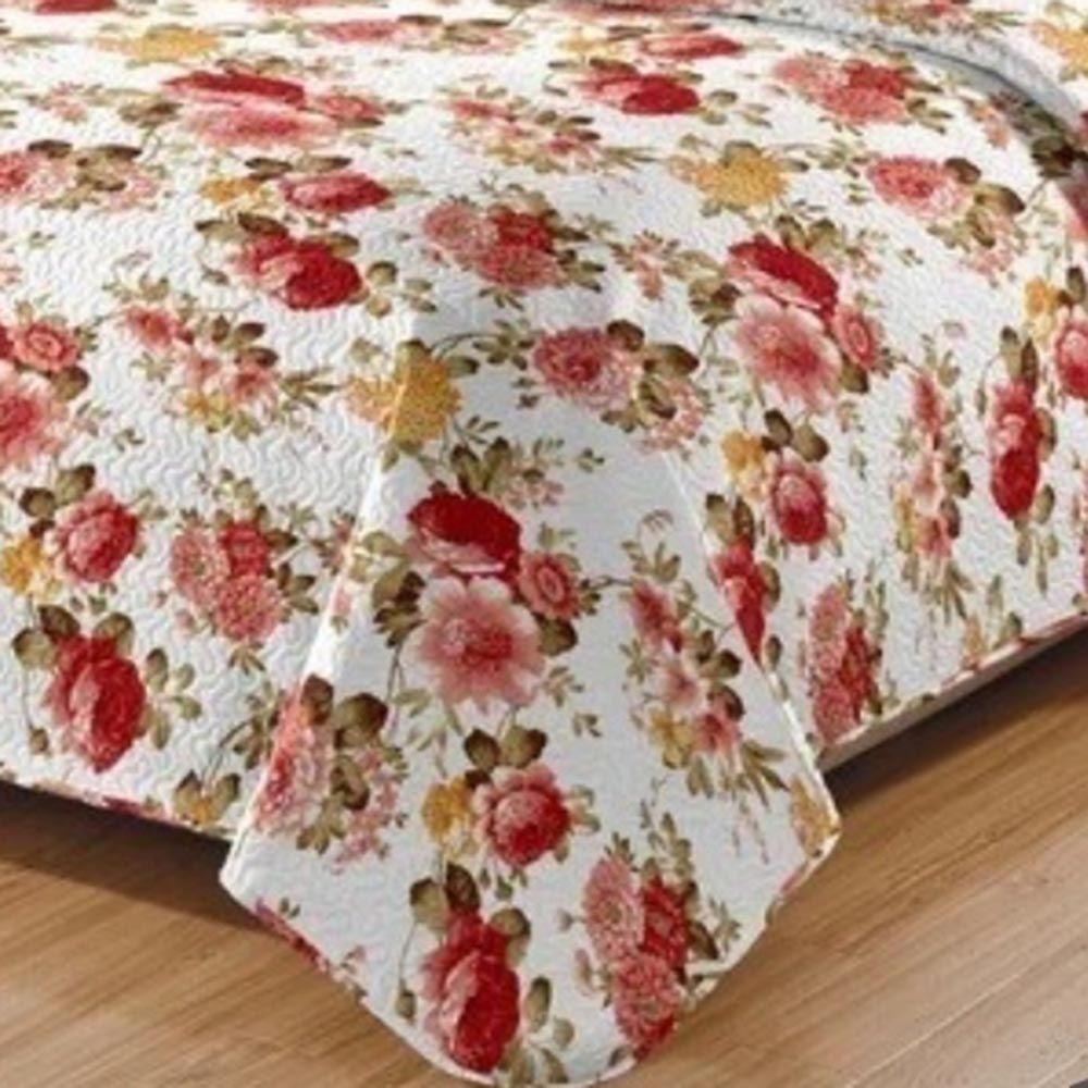 Kit Cobre Leito Colcha Daily Queen 3 Peças Dupla Face Estampado - Floral 50 - 100% Poliéster - 3