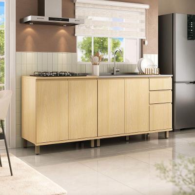 Cozinha Compacta Aura 5 Portas 2 Gavetas MDF 200cm Amadeirado com Balcões