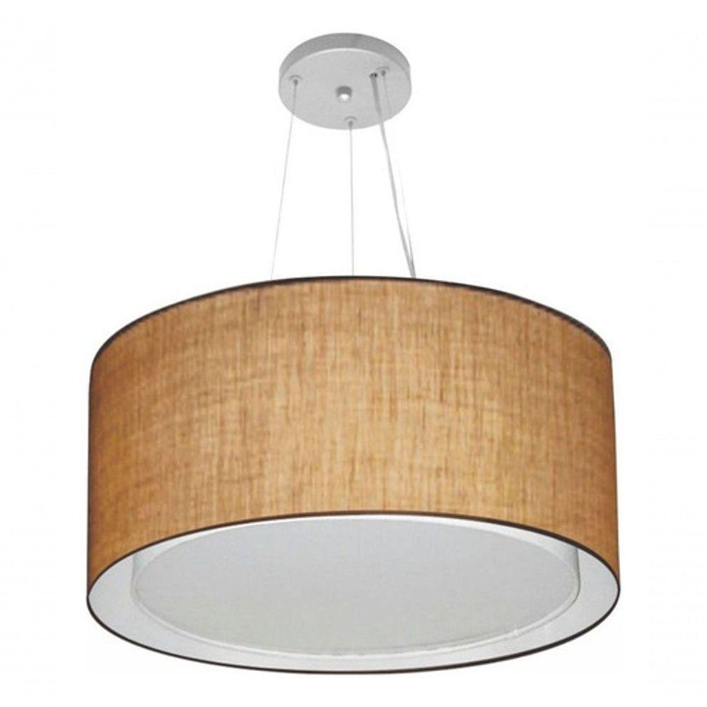 Lustre Pendente Cilíndrico Duplo Md-4300 Cúpula Em Tecido 50x30cm Palha - Bivolt - 3