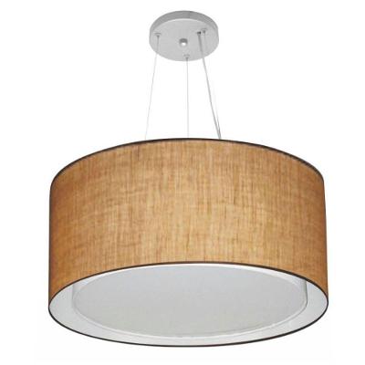 Lustre Pendente Cilíndrico Duplo Md-4300 Cúpula Em Tecido 50x30cm Palha - Bivolt