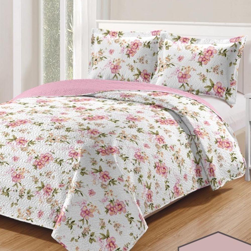 Kit Cobre Leito Colcha Daily Casal 3 Peças Dupla Face Estampado Floral - Floral 19 - 100% Poliéster - 1