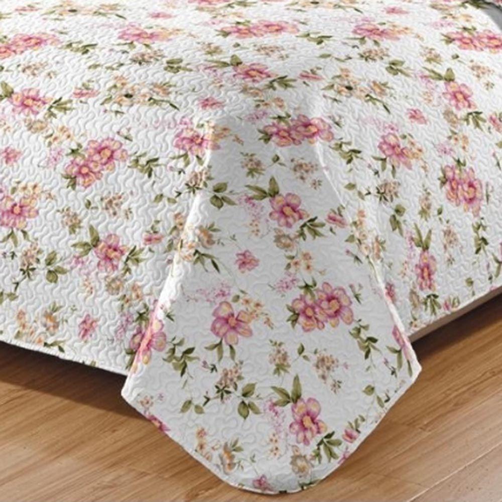 Kit Cobre Leito Colcha Daily Casal 3 Peças Dupla Face Estampado Floral - Floral 19 - 100% Poliéster - 3