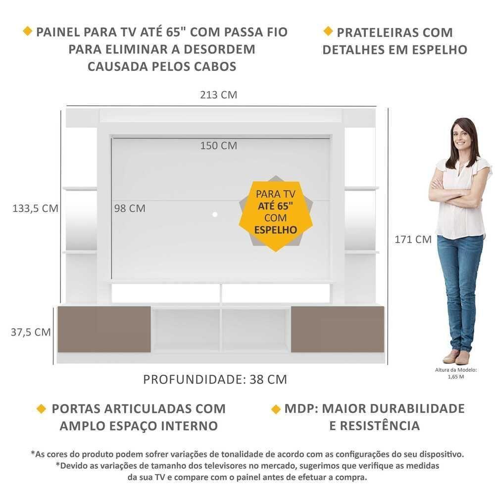 Estante Tv 65" Prateleiras C/ Espelho Oslo Multimóveis V3393 Branca/lacca Fumê Branco/lacca Fumê - 5