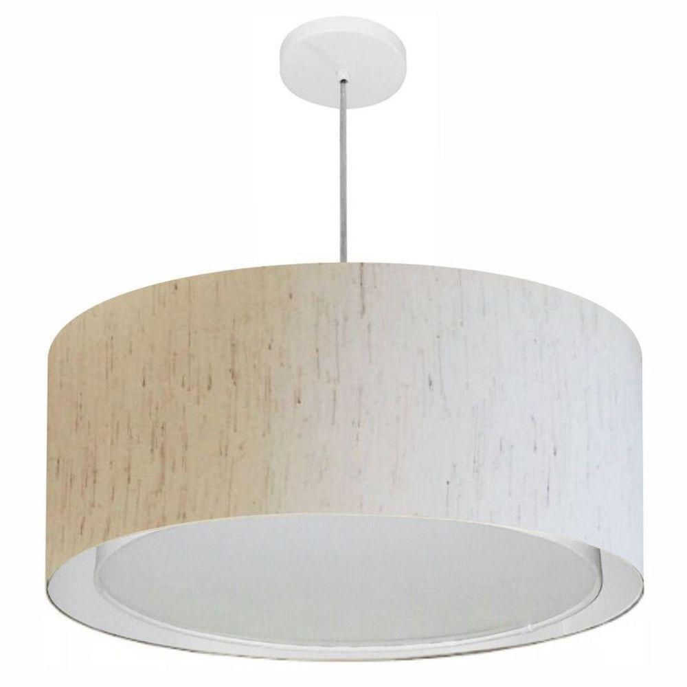 Lustre Pendente Cilíndrico Duplo Vivare Md-4298 Cúpula Em Tecido 60x30cm - Bivolt Linho Bege 127/220v - 1