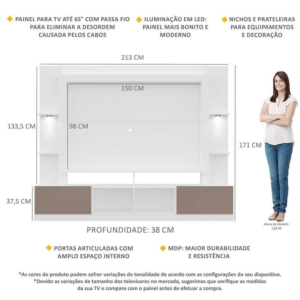 Estante Tv 65" Com Leds Berlim Multimóveis V3392 Branca/Lacca Fumê Branco/Lacca Fumê - 6