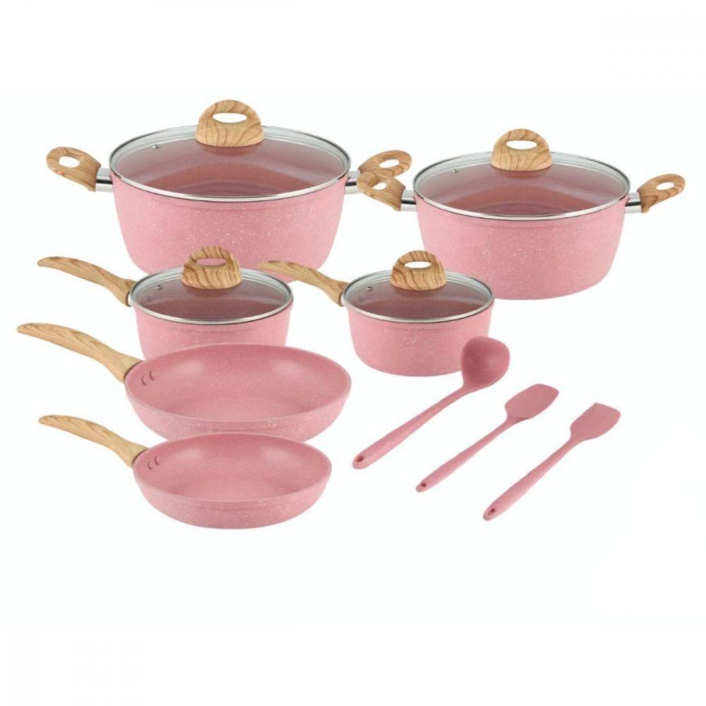 Conjunto De Panelas Flamingo 9pcs Inducao Casa Ambiente Rosa - 1