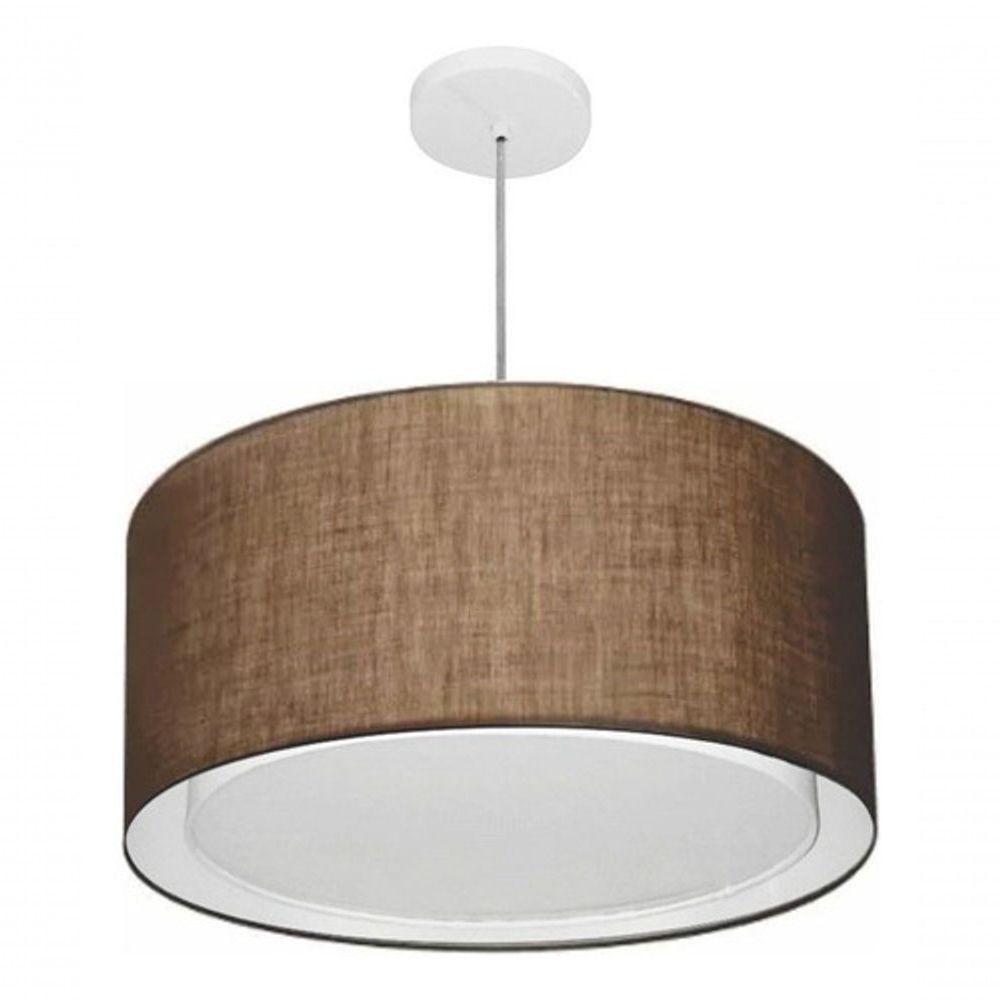 Lustre Pendente Cilíndrico Duplo Vivare Md-4295 Cúpula Em Tecido 50x30cm - Bivolt Café 127/220v - 3