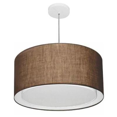 Lustre Pendente Cilíndrico Duplo Vivare Md-4295 Cúpula Em Tecido 50x30cm - Bivolt Café 127/220v