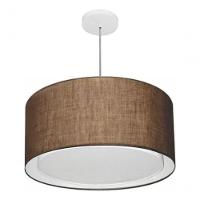 Lustre Pendente Cilíndrico Duplo Vivare Md-4295 Cúpula Em Tecido 50x30cm - Bivolt Café 127/220v - 3