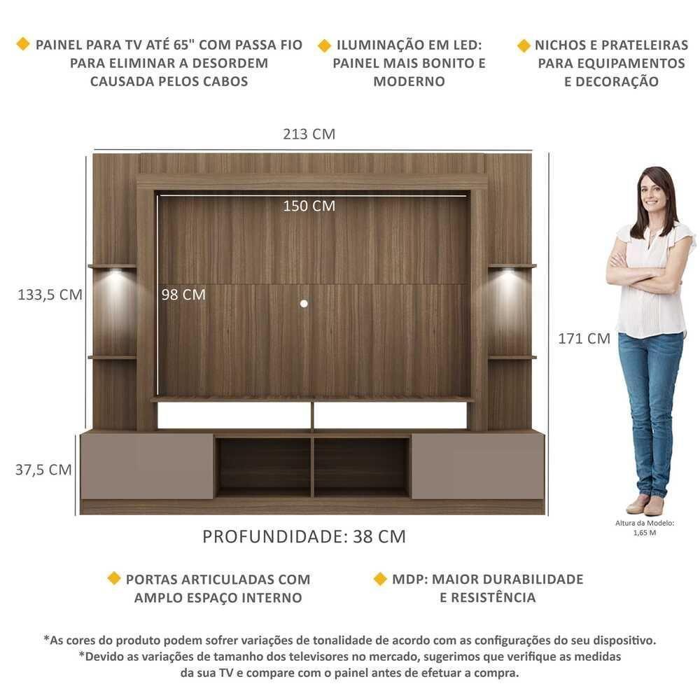Estante Tv 65" Com Leds Berlim Multimóveis V3392 Madeirada/Lacca Fumê Madeirado/Lacca Fumê - 6