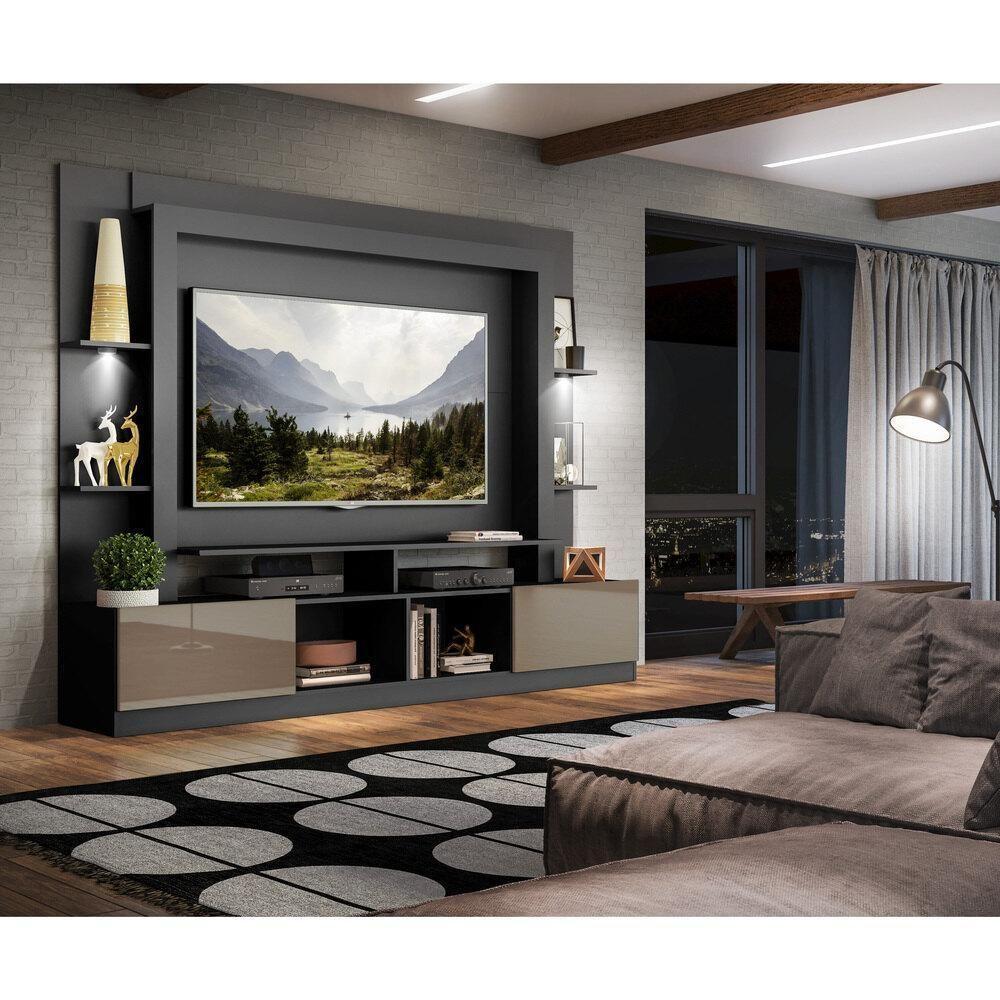 Estante Tv 65" Com Leds Berlim Multimóveis V3392 Preta/Lacca Fumê Preto/Lacca Fumê - 2