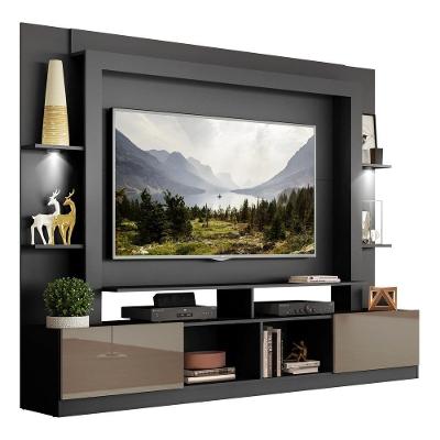 Estante Tv 65" Com Leds Berlim Multimóveis V3392 Preta/Lacca Fumê Preto/Lacca Fumê