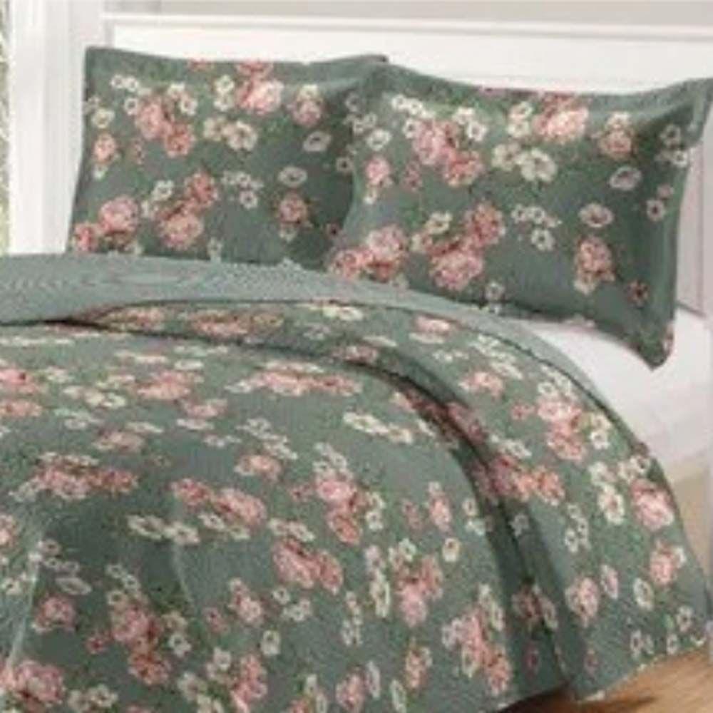 Kit Cobre Leito Colcha Daily Casal 3 Peças Dupla Face Estampado - Floral 51 - 100% Poliéster - 2