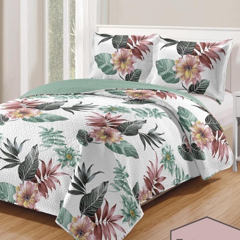 Kit Cobre Leito Colcha Daily Casal 3 Peças Dupla Face Estampado - Floral 31 - 100% Poliéster - 1