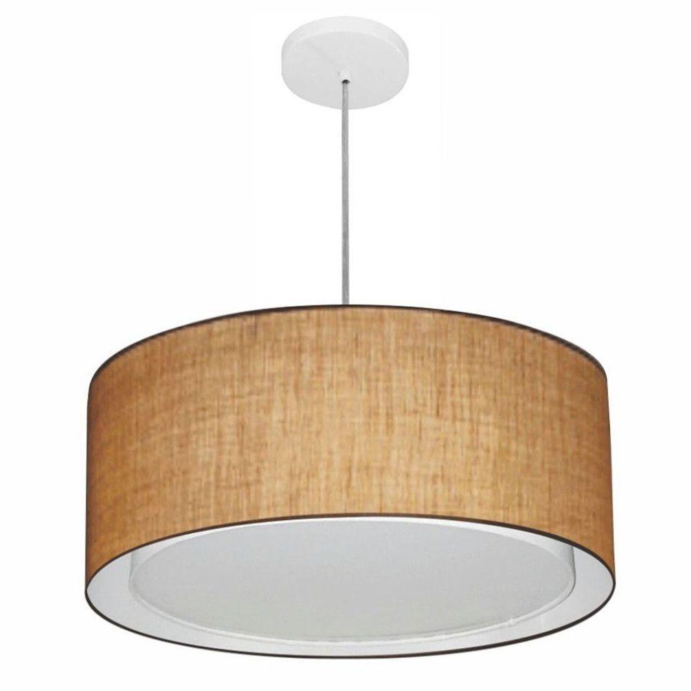 Lustre Pendente Cilíndrico Duplo Md-4294 Cúpula Em Tecido 50x25cm Palha - Bivolt - 1