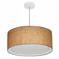 Lustre Pendente Cilíndrico Duplo Md-4294 Cúpula Em Tecido 50x25cm Palha - Bivolt - 1