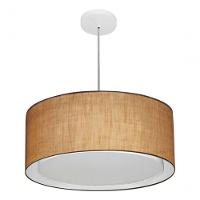 Lustre Pendente Cilíndrico Duplo Md-4294 Cúpula Em Tecido 50x25cm Palha - Bivolt - 3
