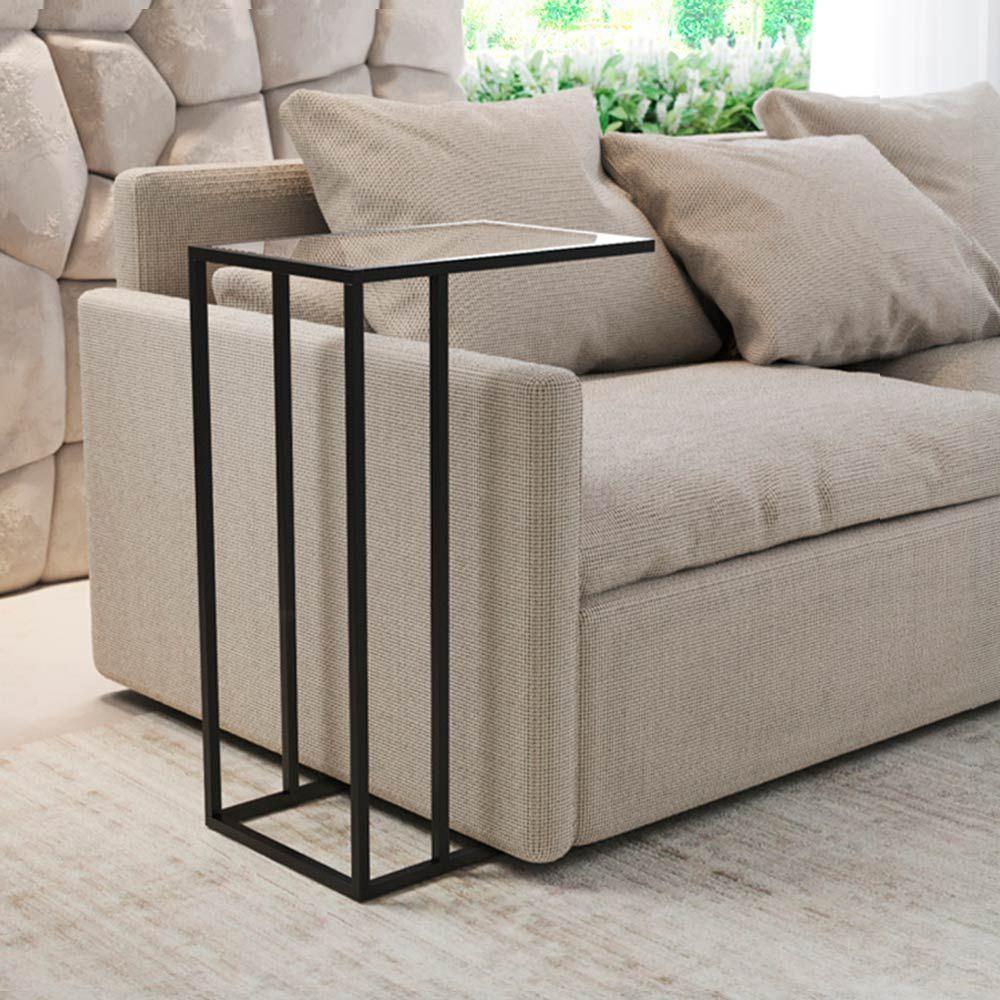 Mesa De Apoio Industrial Elena Industrial Preto Com Tampo De Vidro - 1