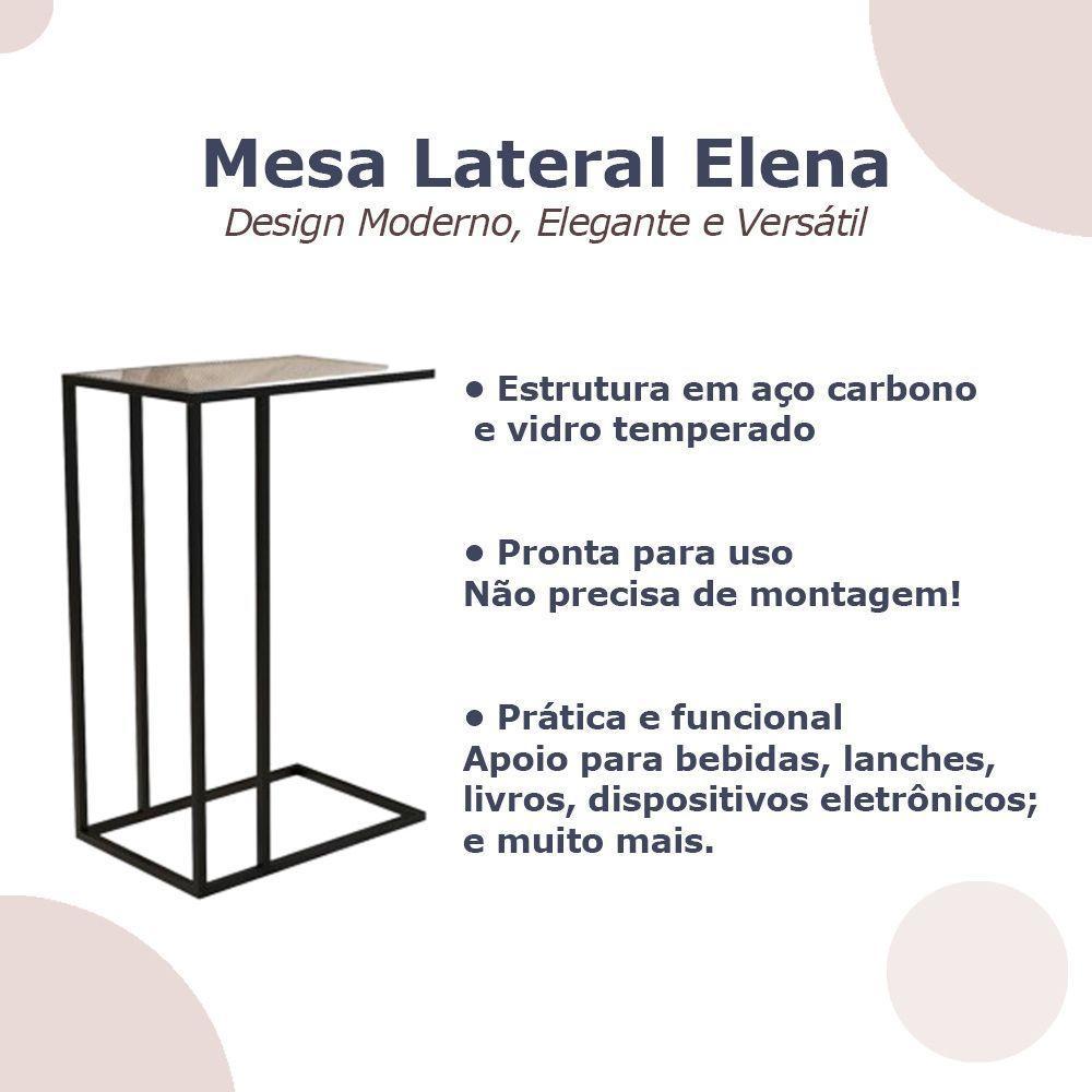 Mesa De Apoio Industrial Elena Industrial Preto Com Tampo De Vidro - 3