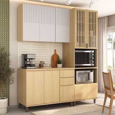 Cozinha Compacta 100% Mdf 3 Pçs Tampo E Torre Quente 190cm Carvalho Uv/cinza Cristal Pet