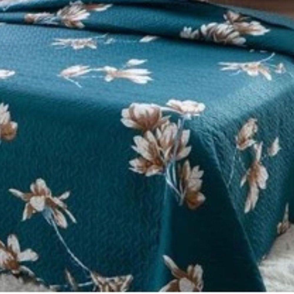 Kit Cobre Leito Colcha Daily Queen 3 Peças Dupla Face Estampado - Floral 60 - 100% Poliéster - 3
