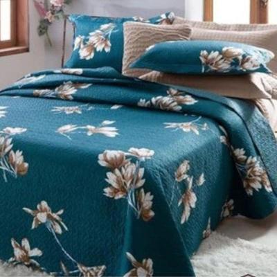 Kit Cobre Leito Colcha Daily Queen 3 Peças Dupla Face Estampado - Floral 60 - 100% Poliéster