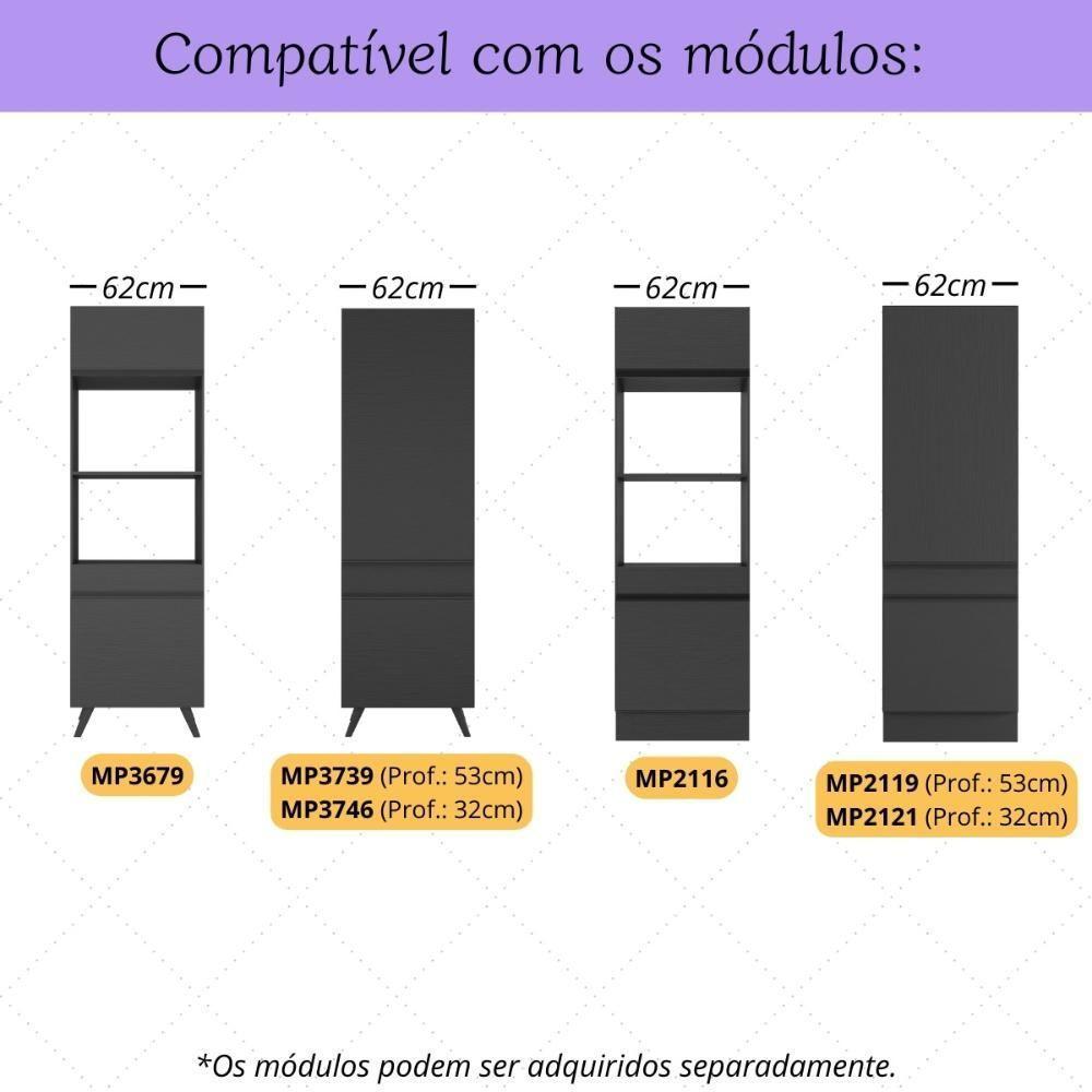 Kit 2 Puxadores Com 4 Pés Palito Retrô Para Paneleiro 62cm Veneza Multimóveis Mp2310 Preto Preto - 2