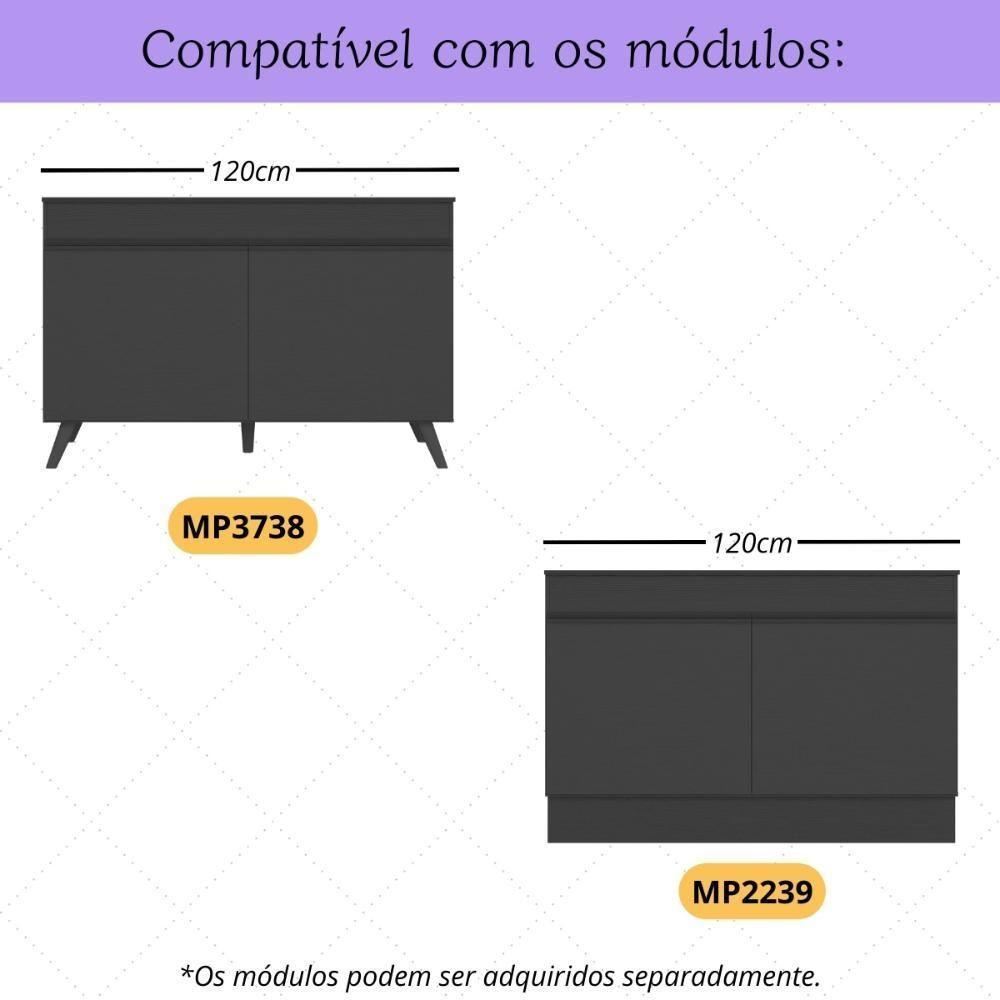 Kit 2 Puxadores Com 5 Pés Palito Retrô Para Balcão Cozinha 120cm Veneza Multimóveis Mp2308 Preto Preto - 2