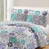 Kit Cobre Leito Colcha Daily Casal 3 Peças Dupla Face Estampado Floral - Floral 26 - 100% Poliéster - 2